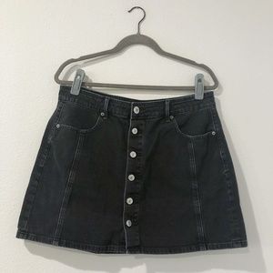 American Eagle Black Jean Button Hi-Rise Skirt
